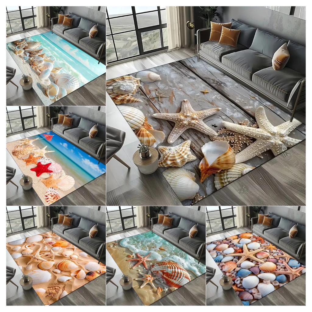 Seestern Strand Muschel Sand Muster Bereichsteppich Küsten Ozean Teppich für Wohnzimmer Schlafzimmer Kinder Spielzimmer Rutschfeste Bodenmatte