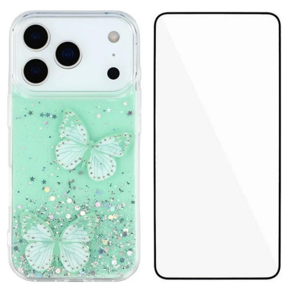 For iPhone 17 Pro TPU Case WANLONFENG AW Series PVC Butterfly Epoxy Phone Cover with HD Film