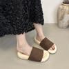 Flat-bottomed cotton slippers for women to wear autumn and winter new retro one-word open-toed fluffy slippers