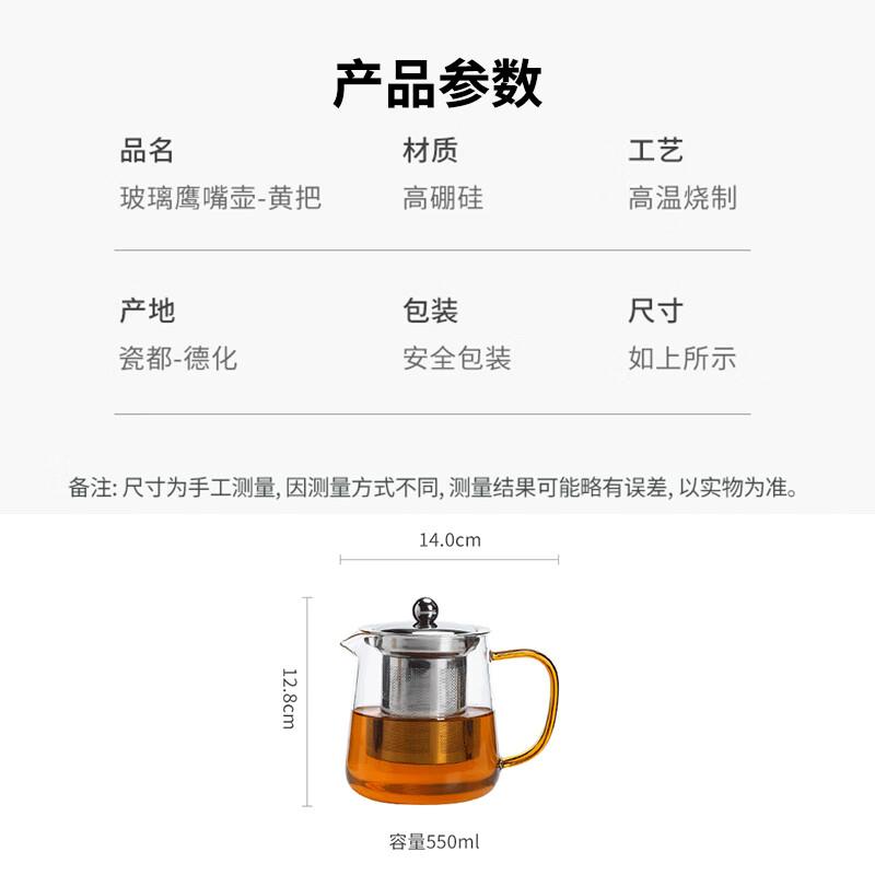 Sushitaoci High Borosilicate Thick Glass Teapot with Stainless Steel Strainer, Heat-Resistant Filtered Tea Pot, 550ml