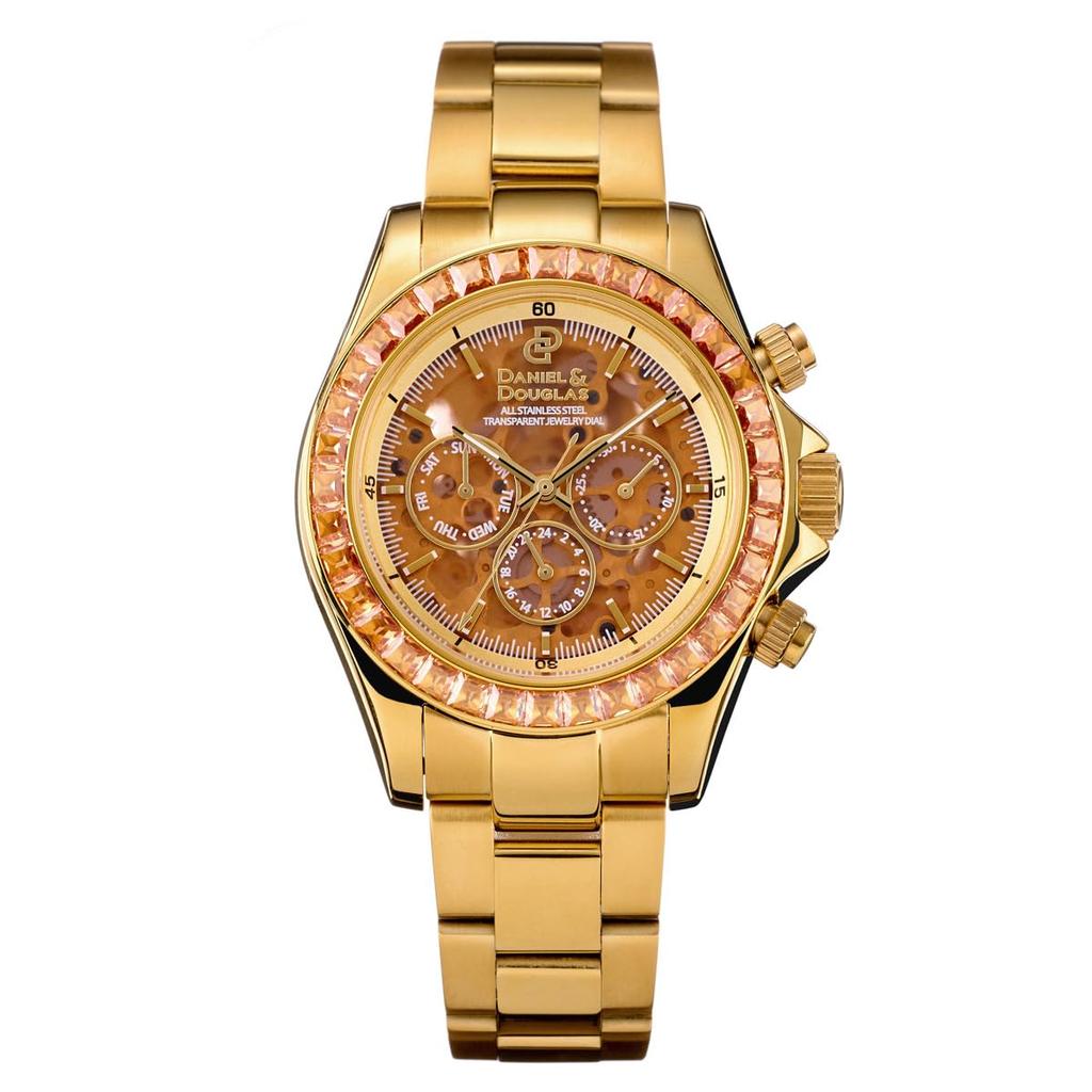 Zegarek na rękę Mechaniczny Automatyczny DD8812 Analogowy Automatyczny Szkielet Złoty Srebrny DANIEL&DOUGLAS Męski (Złoto)