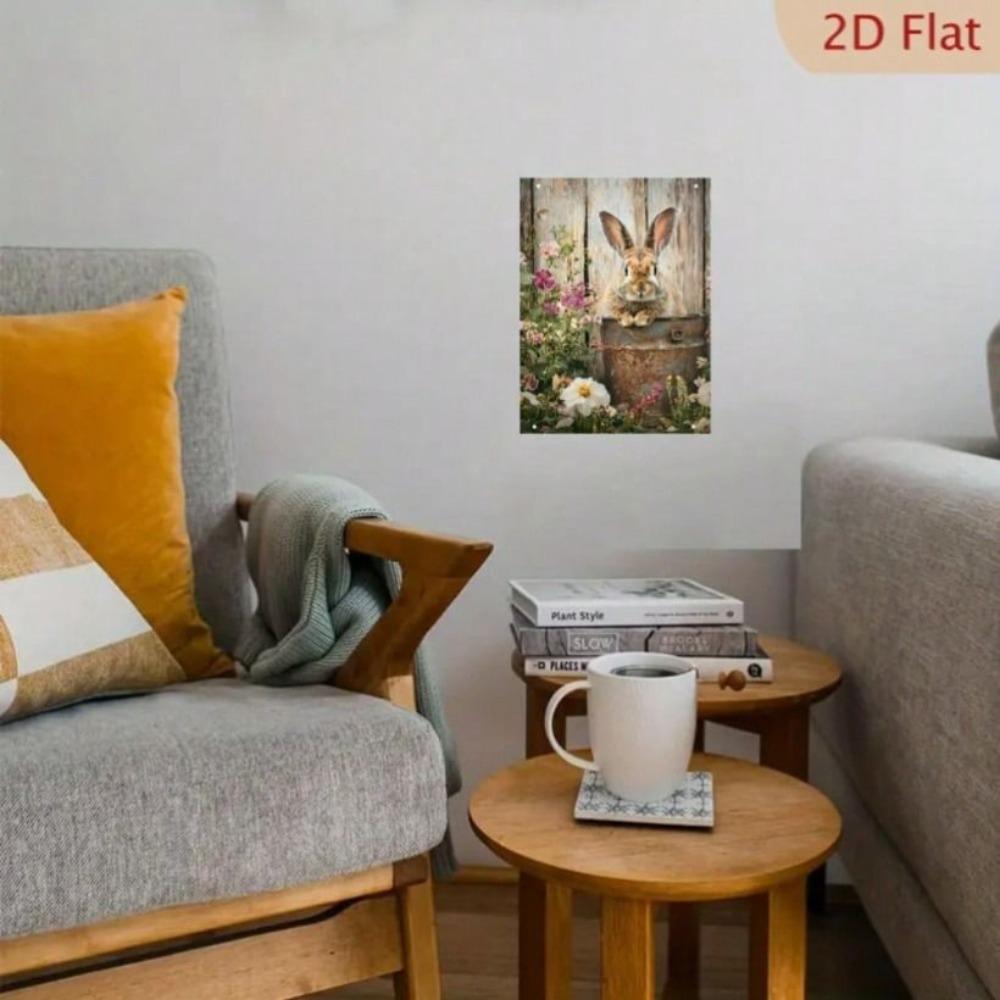 Vintage Metal Sign Rabbit Flower 8x12 Inch Wall Decor Indoor Outdoor