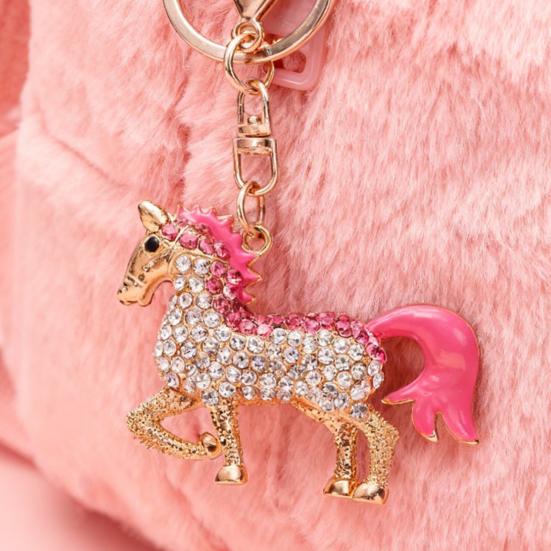 Keychain Pendant Chinese Style Rhinestones Inlaid 3D Chinese Zodiac Horse Design Key Chain Metal Charm Bags Keyring