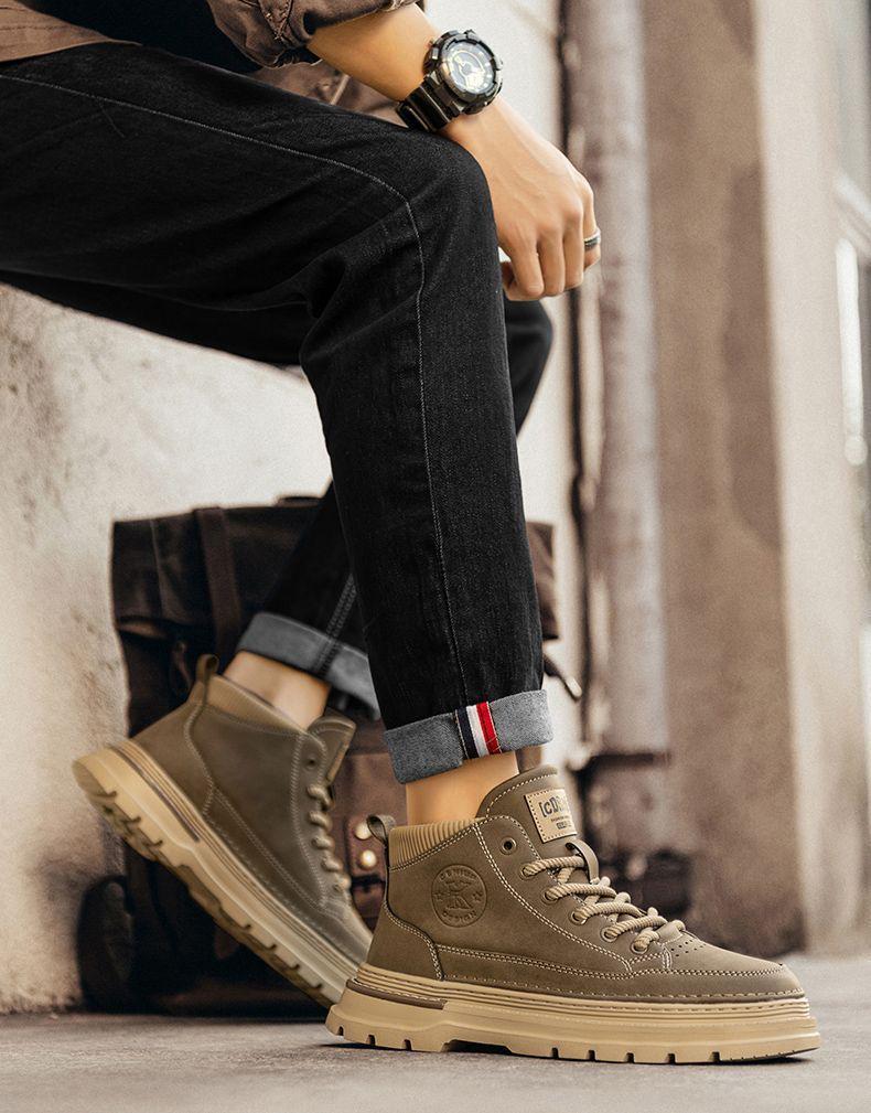 Męskie buty Martin za kostkę w stylu retro - Casualowe skórzane buty robocze