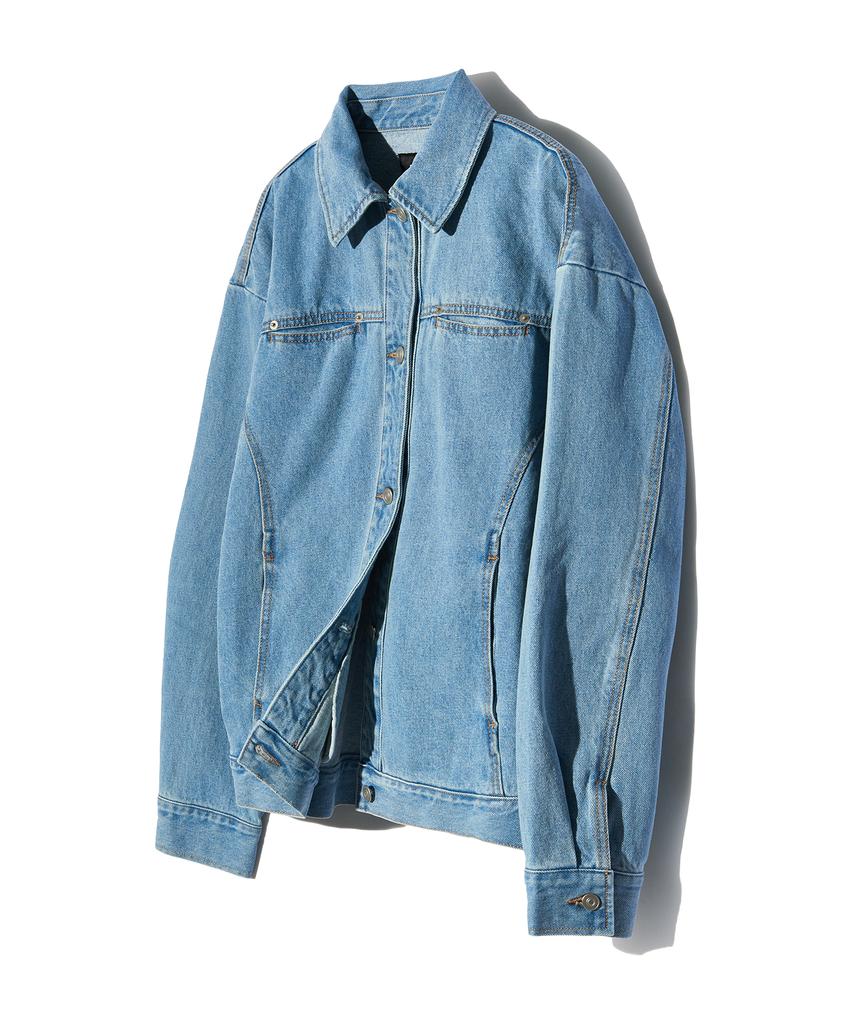 Peace Maker Divide Minimal Denim Trucker Jacket (Light Indigo)