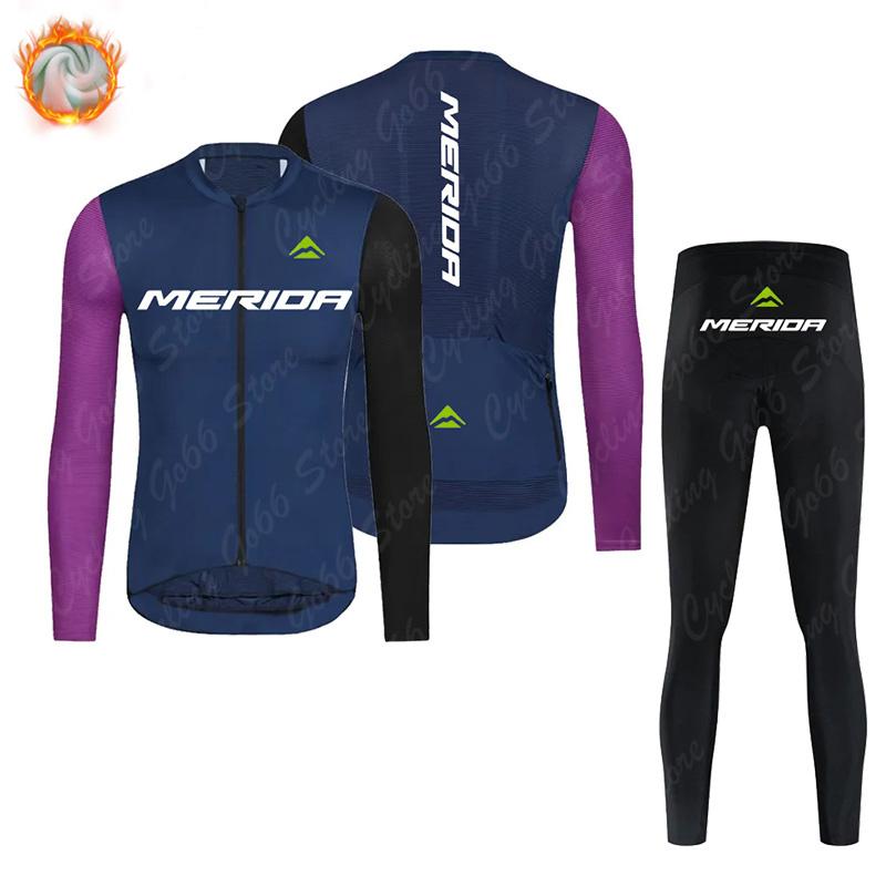 Tým Merida Termální Fleece Cyklistické Oblečení Dlouhý Rukáv Dres Oblečení na Silniční Kolo Ropa Ciclismo MTB Uniforma 2026 Zimní Fleece Teplá Cyklistická Souprava