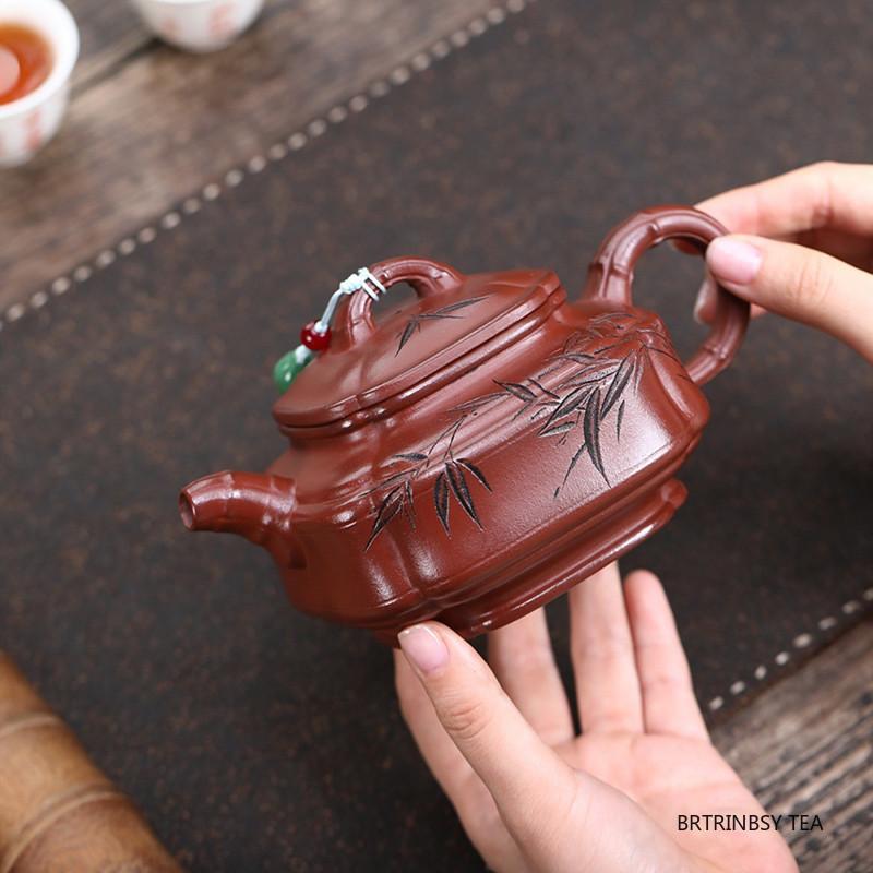 Chinese Yixing Purple Clay Teapot Large Capacity Beauty Tea Pot Handmade Bamboo Leaf Zisha Kettle Household Teaware Gifts 380ml