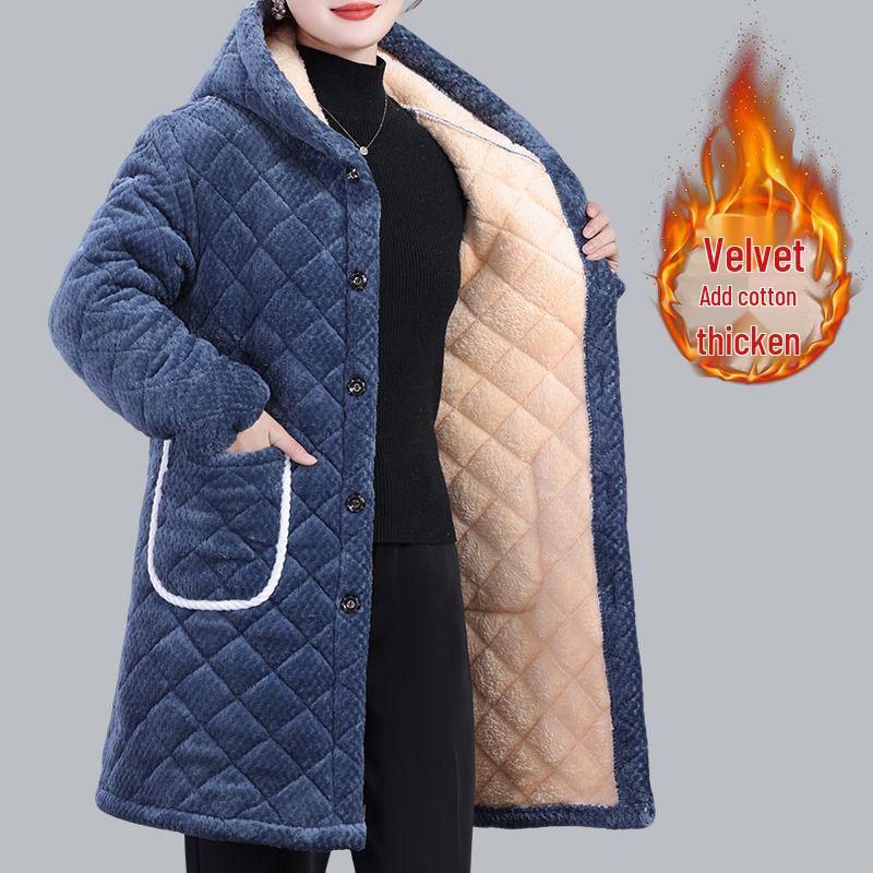 Women's Winter Warm Cotton Coat and Over-the-Knee Casual Robe