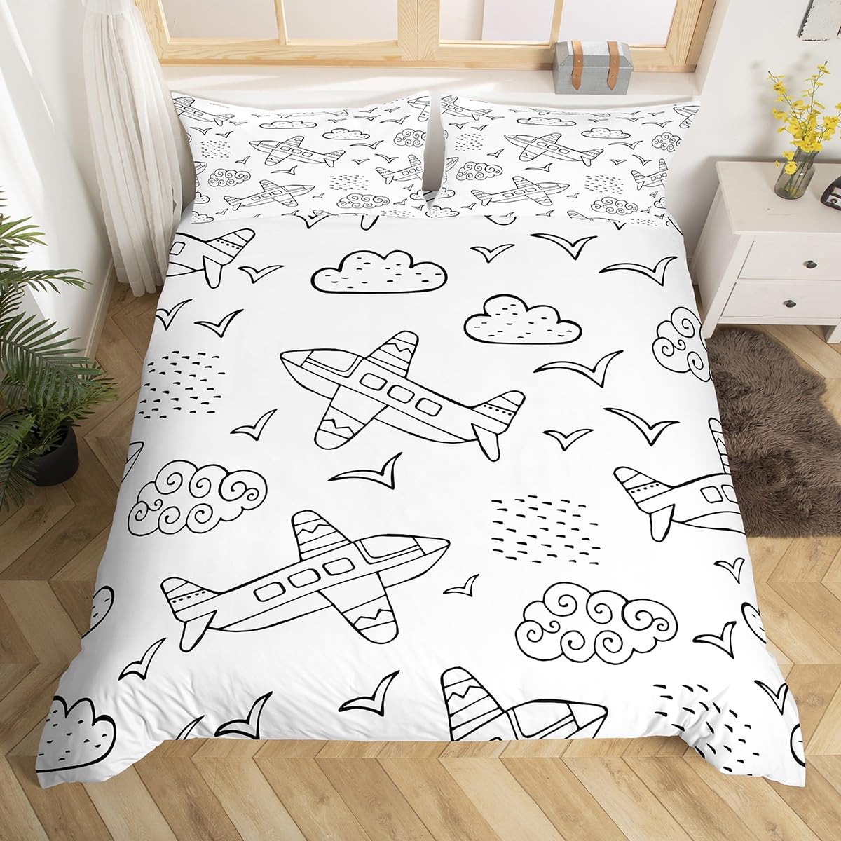 

Children Kids Airplane Flight Theme Soft Duvet Cover Large 3 Piece Set Suitable for Children Kids featuring Tens Beding Rom Decoration Gift Super Soft 120*200cm Single