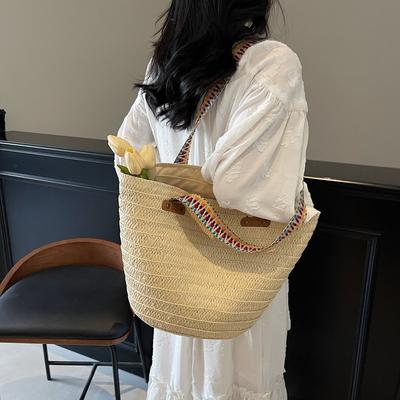 Geweven strooien tas dames grote capaciteit nieuwe lente en zomer vrijetijds schouder groentemand vakantie wind strandtas