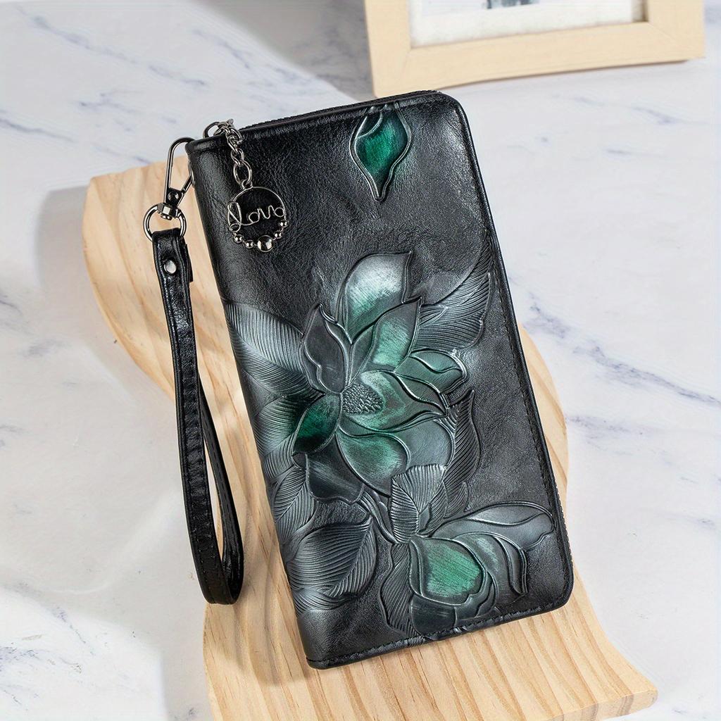 Retro Wallet Long Embossed Embossed Change Bag Zipper Wallet Pattern Multi-card Position Clutch Bag Mobile Phone Bag Wallet