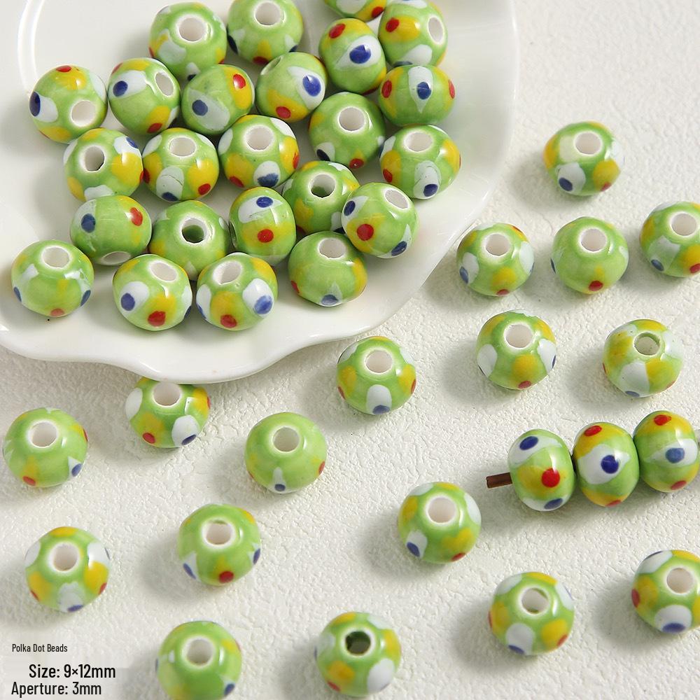 Handmade Cute Flower & Heart Green Ceramic Beads for DIY Jewelry