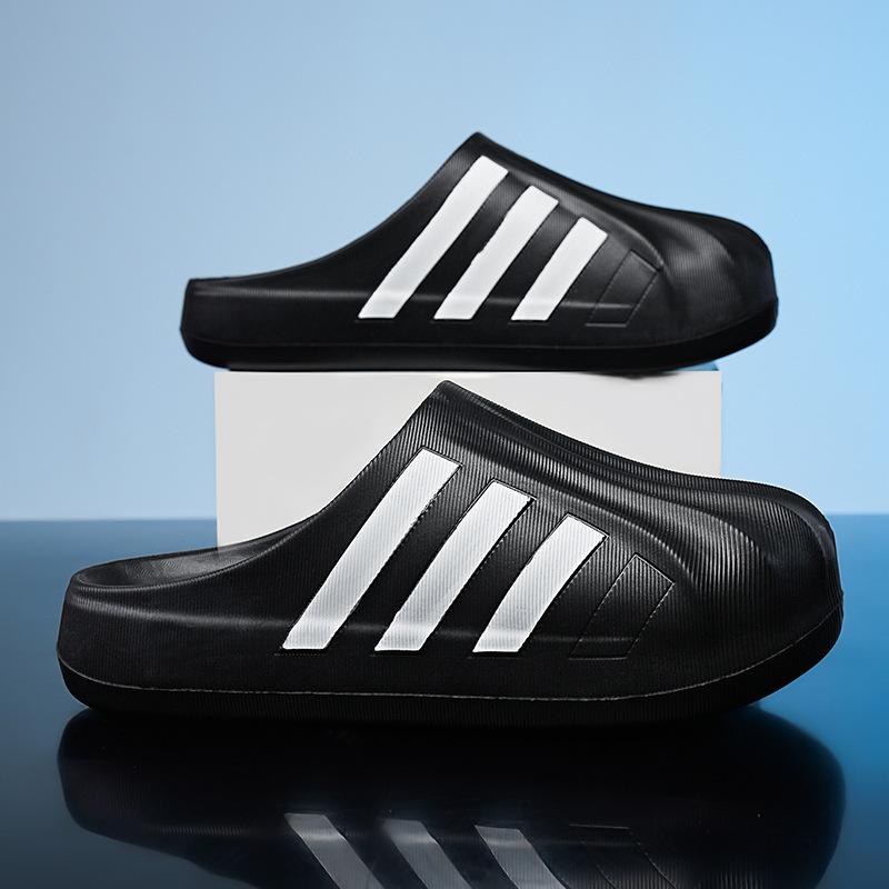 New Black and White Shell Head Half Pack Slippers Men's and Women's Bottom Light Thick Bottom One Pedal Black and White Men's and Women's Campu