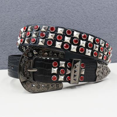 Cintura Punk in Pelle da Uomo di Alta Gamma Borchiata con Strass