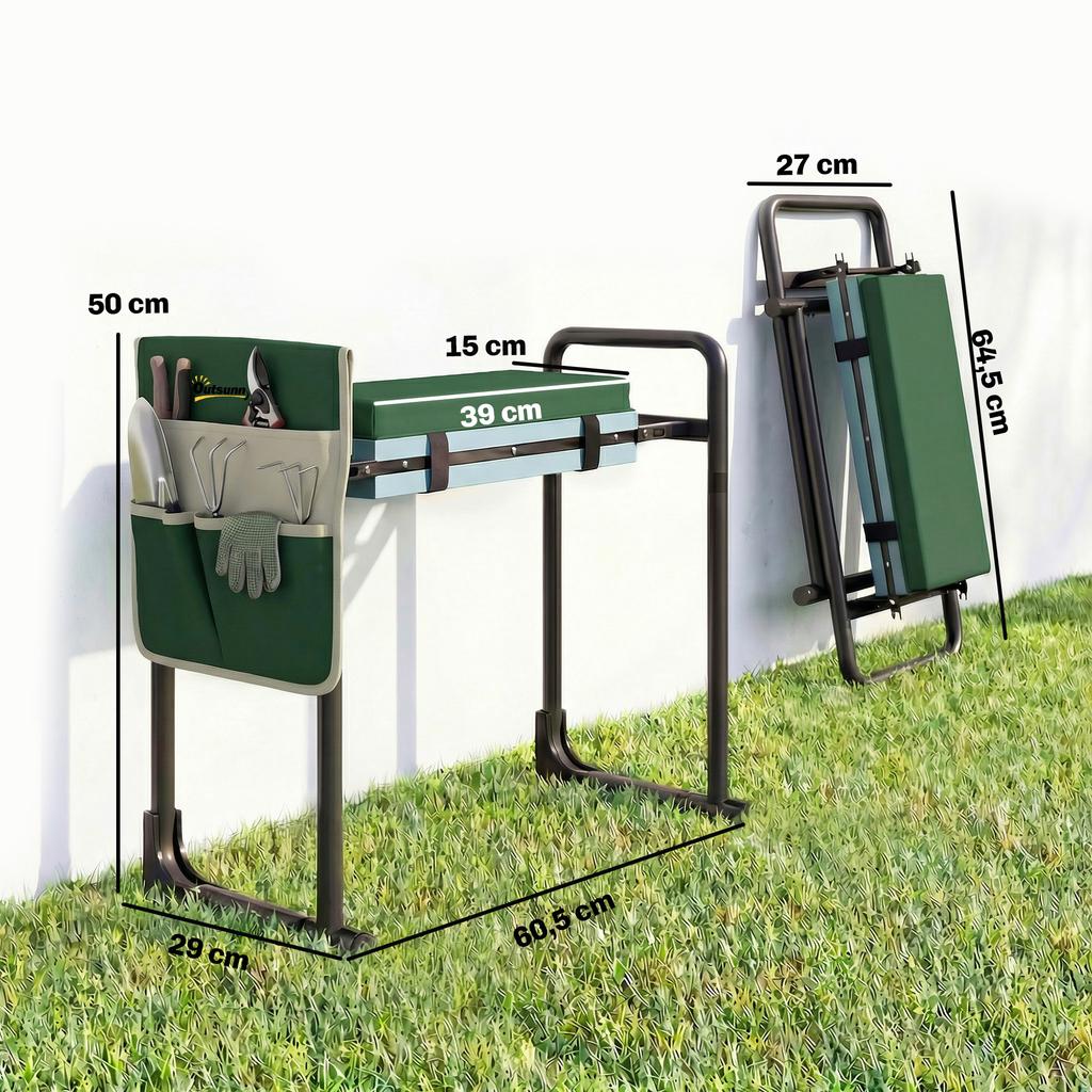 Garden Kneeling Pad and Seat, 150 kg Load Capacity, Garden Stool with Thick Padded Knee Area, Extendable Steel Legs