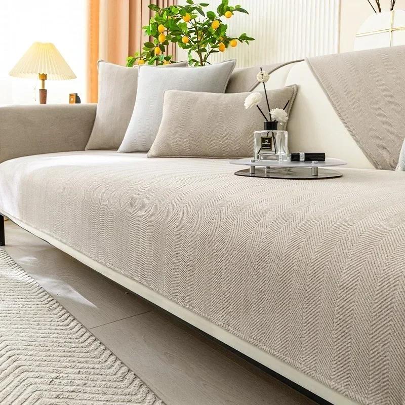 Universal Sofa Cover Towel Chenille Fabric Solid Color Living Room Sofa Cushion Non-Slip Sofa Cushion Housse De Canapé
