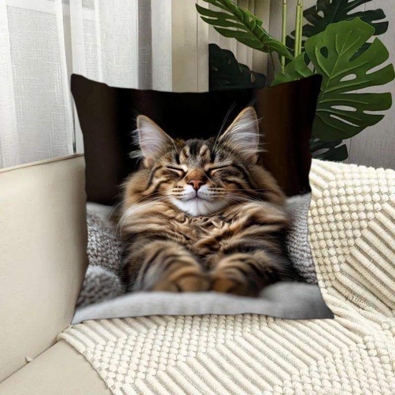 Maine Coon Cat Throw Cushion Covers Chair Living Room Pillowcase Cozy Zipper Sofa Pillow Covers Bedroom Indoor Home Decor