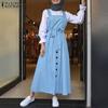 ZANZEA Fashion High Waist Strappy Dress Womens Muslim Fashion Islamic Clothing Sleeveless Long Dress Ramadan Middle East Hijab Dress
