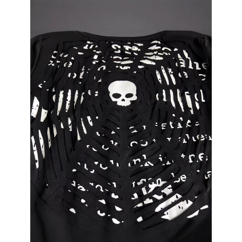 TrendHub Y2K Millennium Gothic Cross Chain Faded Print Long Sleeve Base Shirt Bottom Script Text Rivet Cuff Tee