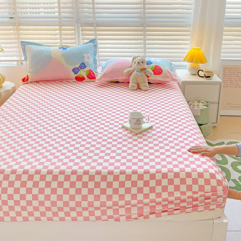 Romantic Love Bow Pattern Fitted Sheet Set Skin-friendly Breathable 3Pcs Mattress Cover with Elastic Band Queen Size Bedding Set