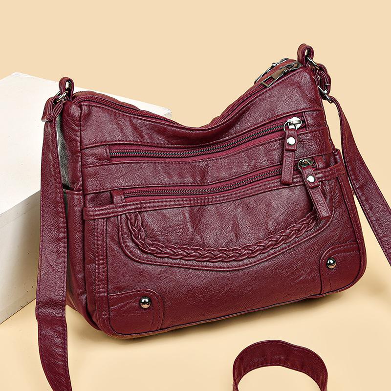Multi-pocket Middle-aged and Elderly Women's Bag Soft Leather Bag New One-shoulder Crossbody Bag Women's Backpack Middle-aged Mother Bag