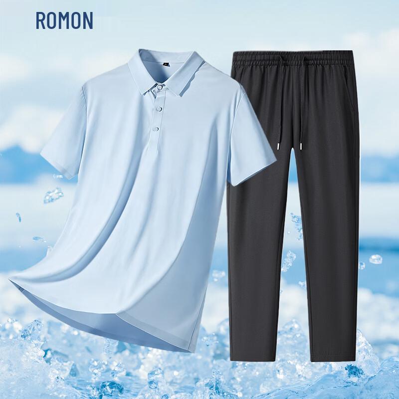 Romon Men s Ice Silk Quick-Dry Polo & Pants Set 2XL