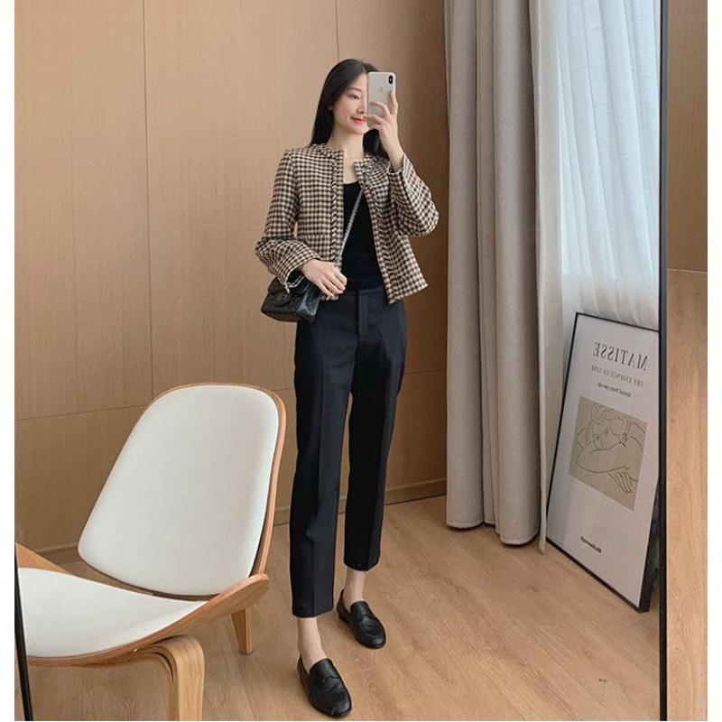 Women's Big Ding Homemade Cigarette Tube Suit Pants for Women Loose and Casual High-waisted Slimming Nine-point Pants