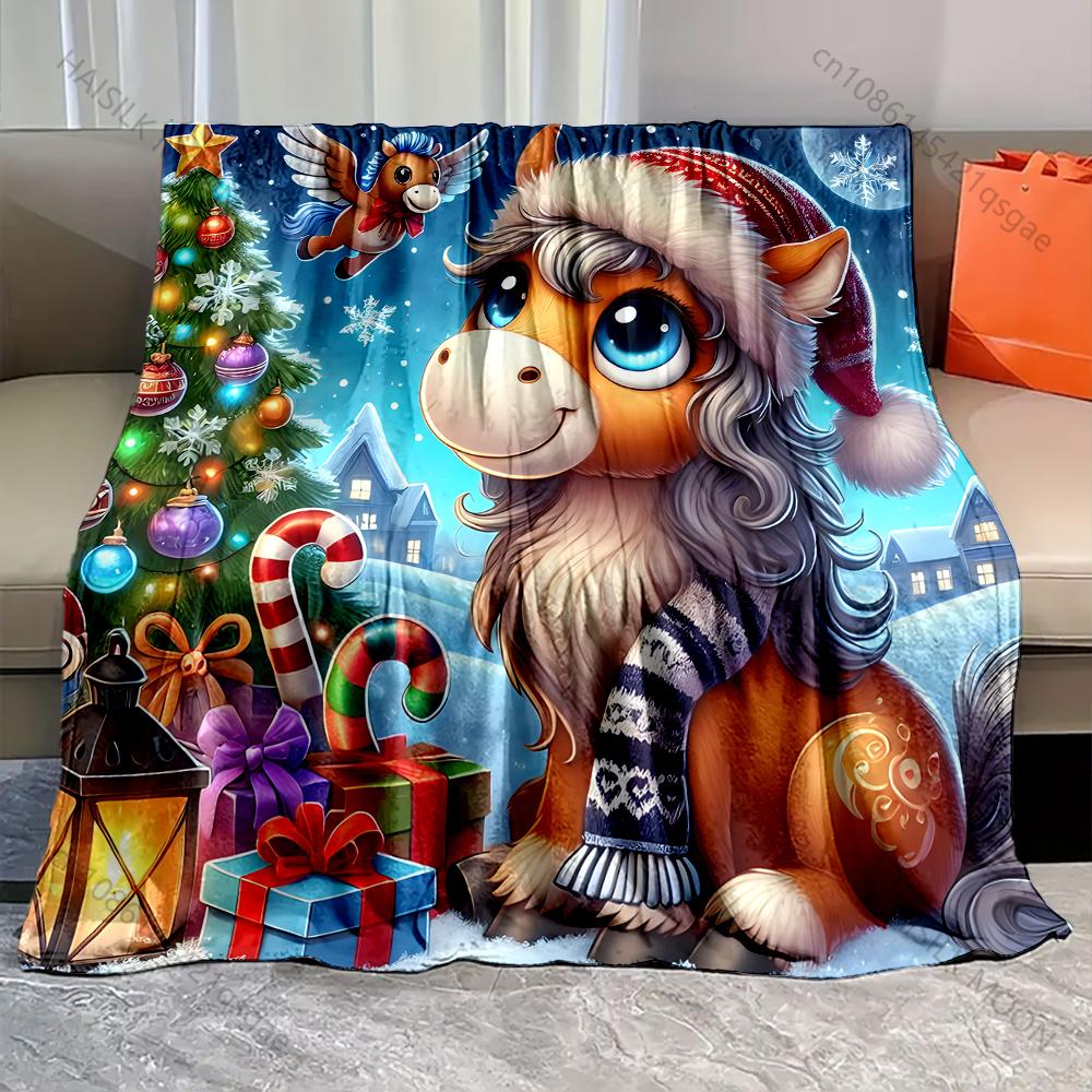 

Christmas Themed Pony Print Blanket Warm Soft Luxury Gifts for Children Adults Suitable for Home Sofa Bed Travel RV 75x90cm