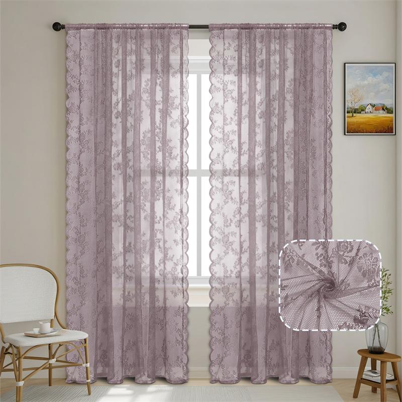 1pc Romantic Lace Sheer Curtain Flower Lace Window Curtains for Living Room Bedroom Home Window Screening Rod Pocket