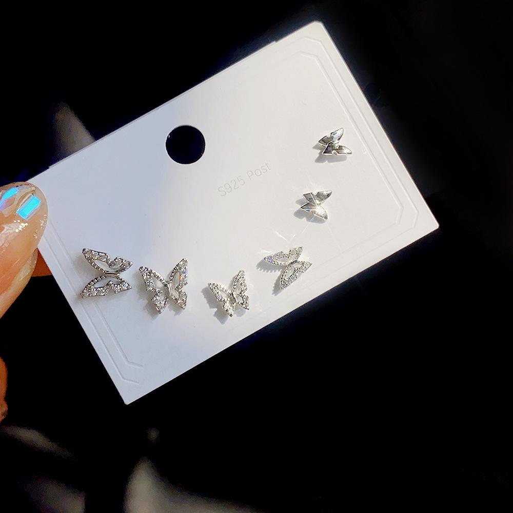 Комплект из трех пар мини-сережек с цирконами из серебра 925 пробы