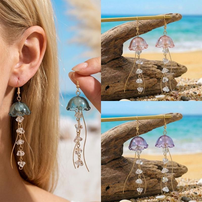 Jellyfish Drop Earrings Colorful Minimalist Dainty Design Jewelry for Women Summer Beach Date Wear Gift