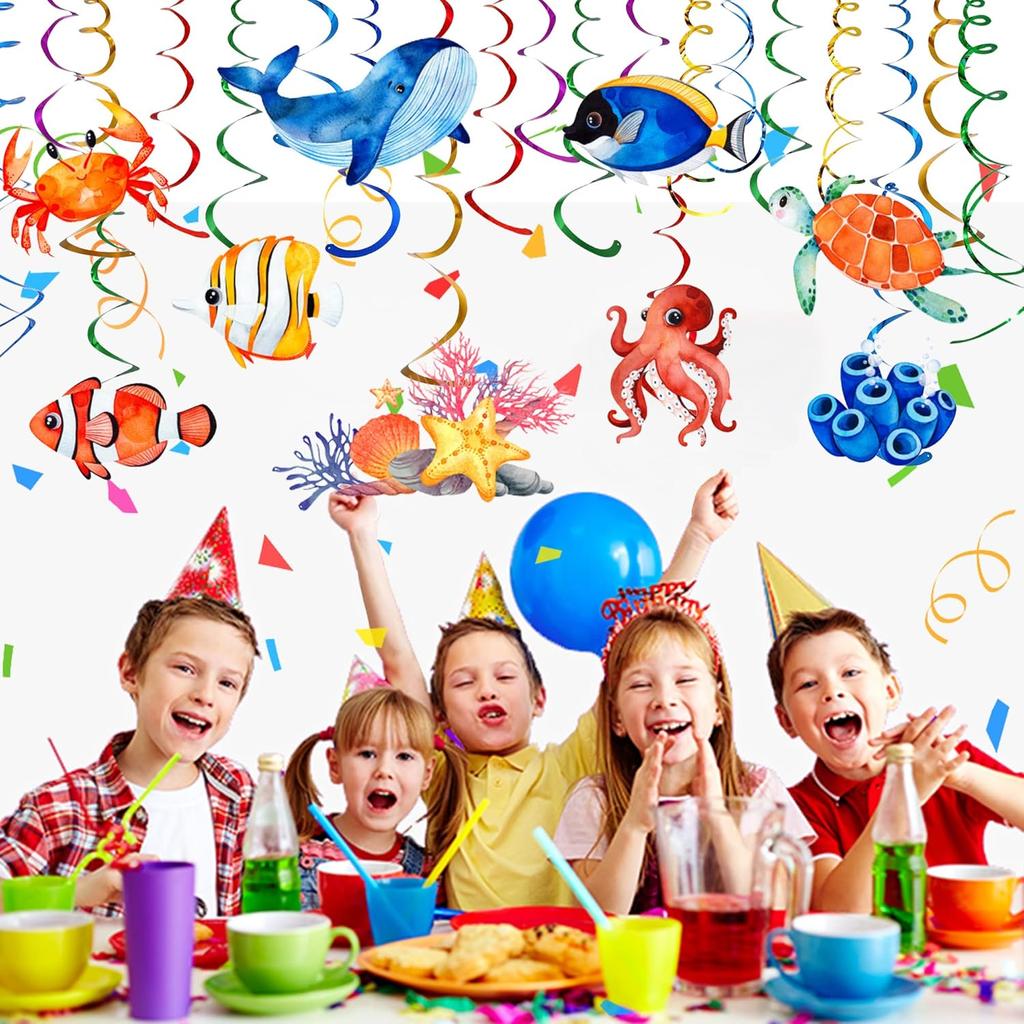 54 st Undervattensfestdekorationer Takhängande virvlar Havsfestdekorationer Havsdjur Fiskar Temafesttillbehör Babyshower Sjöjungfru