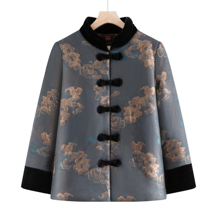 

Хлопковая одежда для пожилых и пожилых матерей, теплая куртка, модная иностранная пожилая женщина, хлопковая одежда, зима XL светло-синий