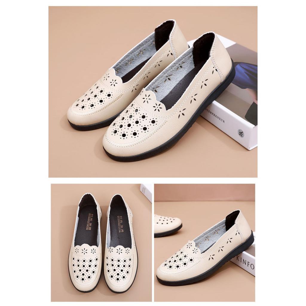 Sandals Summer Breathable Fashionable Hollow Leather Shoes Soft Sole Non Slip Flat Bottom Women's Shoes Perforated Shoes