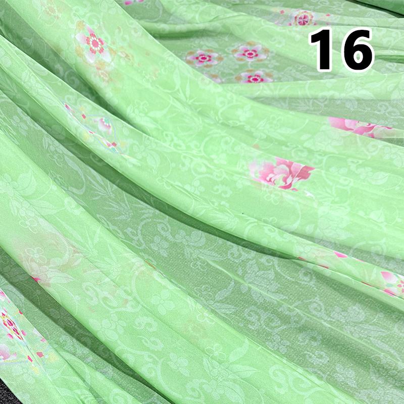 50x150cm Green Chiffon Fabric with Flower Print for DIY Ancient Style Hanfu Dress Shirts Doll Sewing Summer Organza Tulle
