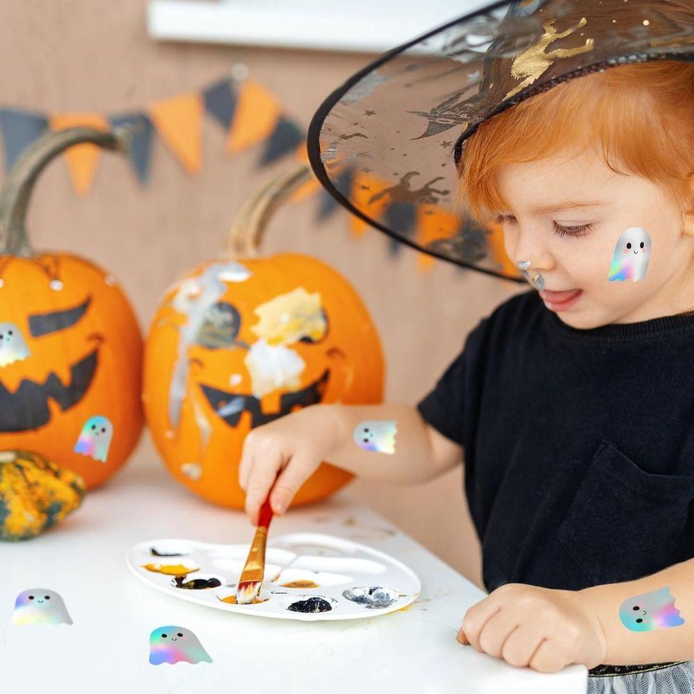 500pcs/roll Sunflower Halloween Stickers Laser Type Decorative Paper Reflective Labels Decals Sealing Snowman Ghost Stickers