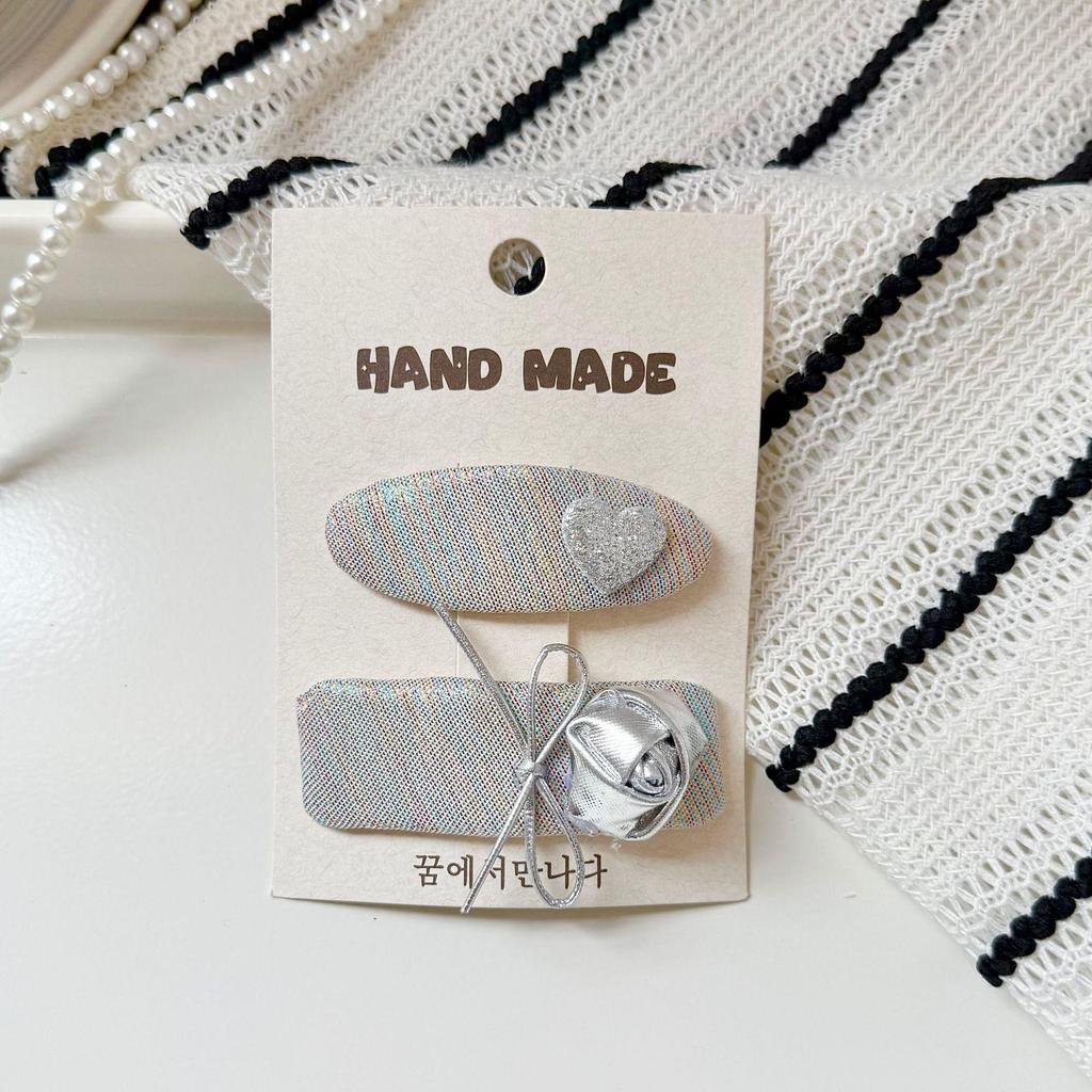 Korean Silver Hairpin: Gentle, Stylish Art BB Clip for Girls - High-Grade Leather Children's Bangs Clip
