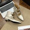 First Encounter Season French Pointed Belt Buckle Side Pull Thick Heel Fashion Temperament Mary Jane Summer Short Boots Women