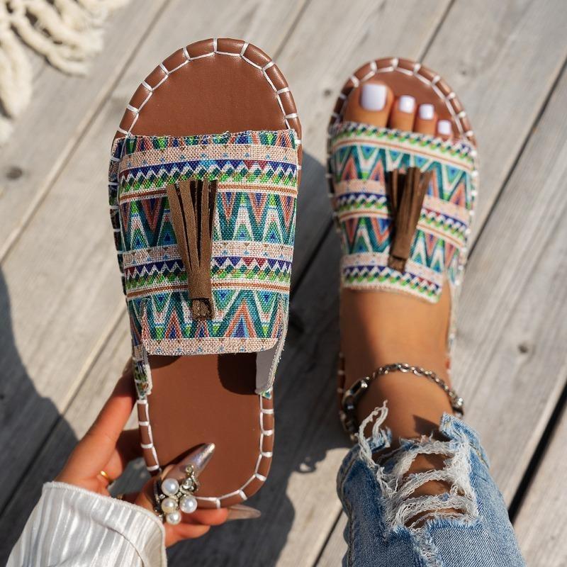 Bohemian Flat Sandals for Women - 2025 Summer New Fringe Design - Size 43 Beach Sandals