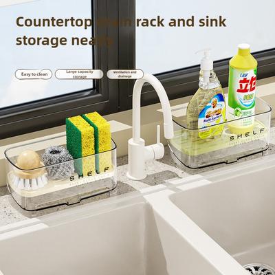 Multi-Functional Sink Rack with Drainage Shelf and Dish Towel Holder Countertop Storage for Sponges Soap Brushes Organization