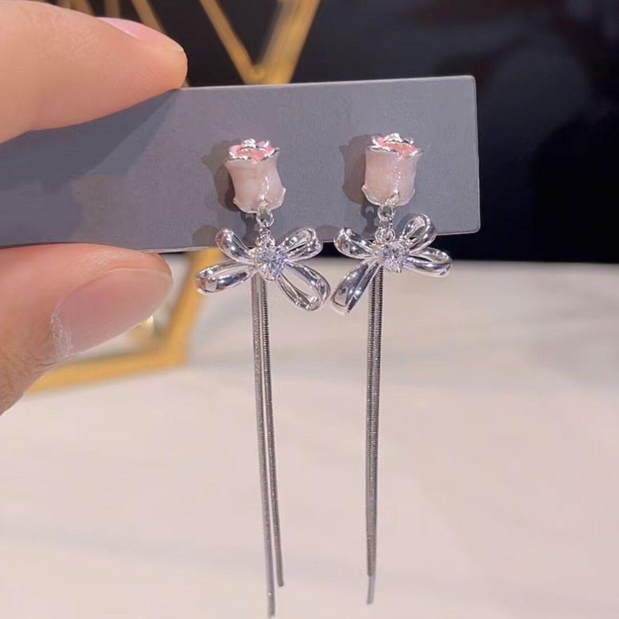 Korean Tulip Stud Tassel Earrings: Elegant, Fashionable  Versatile Vacation Style