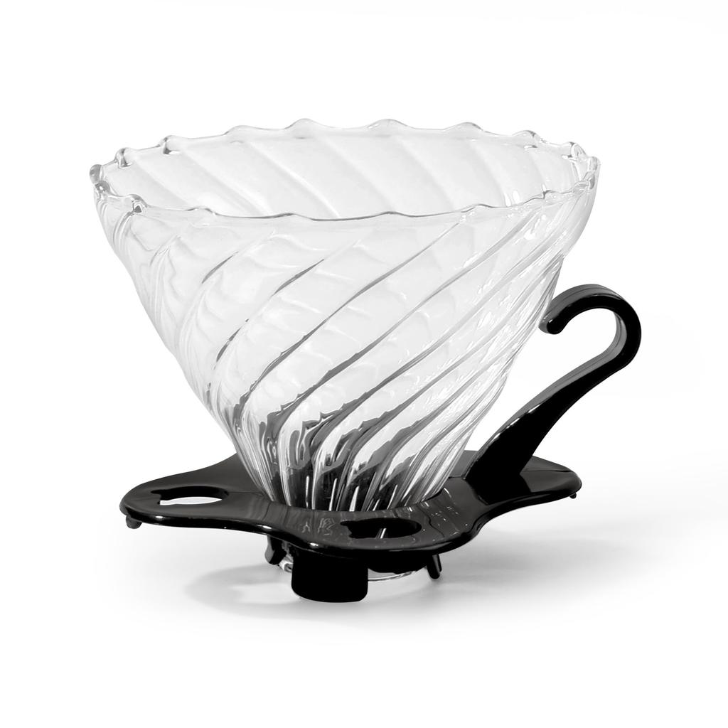 FGIUKC V60 Coffee Dripper 02, Heat-Resistant Glass Cone, 1-4 Cups, Removable, Ideal for Camping, Outdoor Activities, Cafes, and Coffee Shops