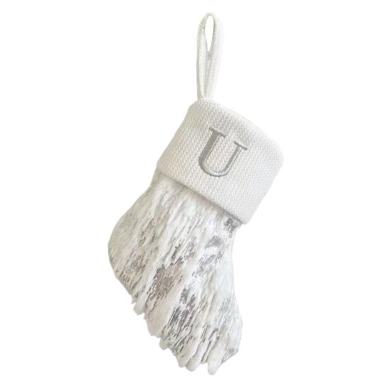 

1 шт., рождественский белый чулок с вышивкой букв, вязаный ручной работы, многоразовый Рождественская елка, подвесной подарочный пакет, чулок, кулон, вечерние, праздничное украшение One Size U