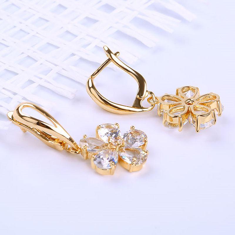 HUAMI New Plated Gold Drop Earings Flower Jewelry Two AAA Zircon Long-lasting Gift For Sister Bizuteria Damska