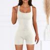 Seamless Ribbed Yoga Bodysuit with Removable Pads and Tight Shorts
