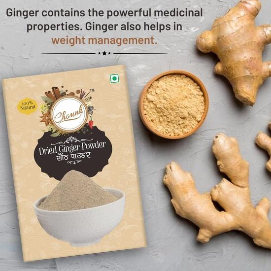 Chounk Tørr Ingefærpulver | Økologiske Sukku-pulver | Adrak-pulver uten konserveringsmidler og uten tilsetningsstoffer | Sonth-pulver 300g (Pakke med 3 X 100g)