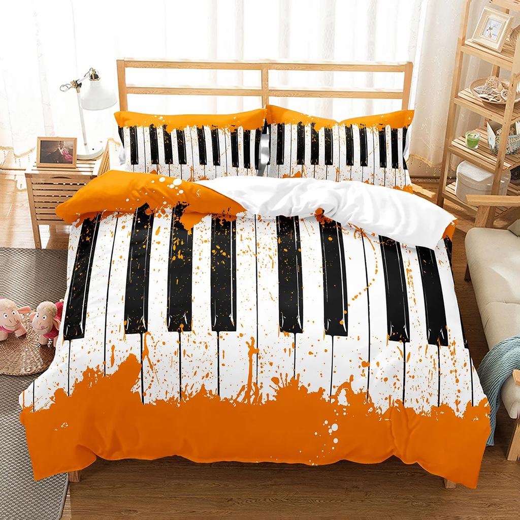 Piano Pattern Duvet Cover Microfiber Classic Music Themed Bedding Set Musical Pattern Geometric Stripe King Quilt Cover