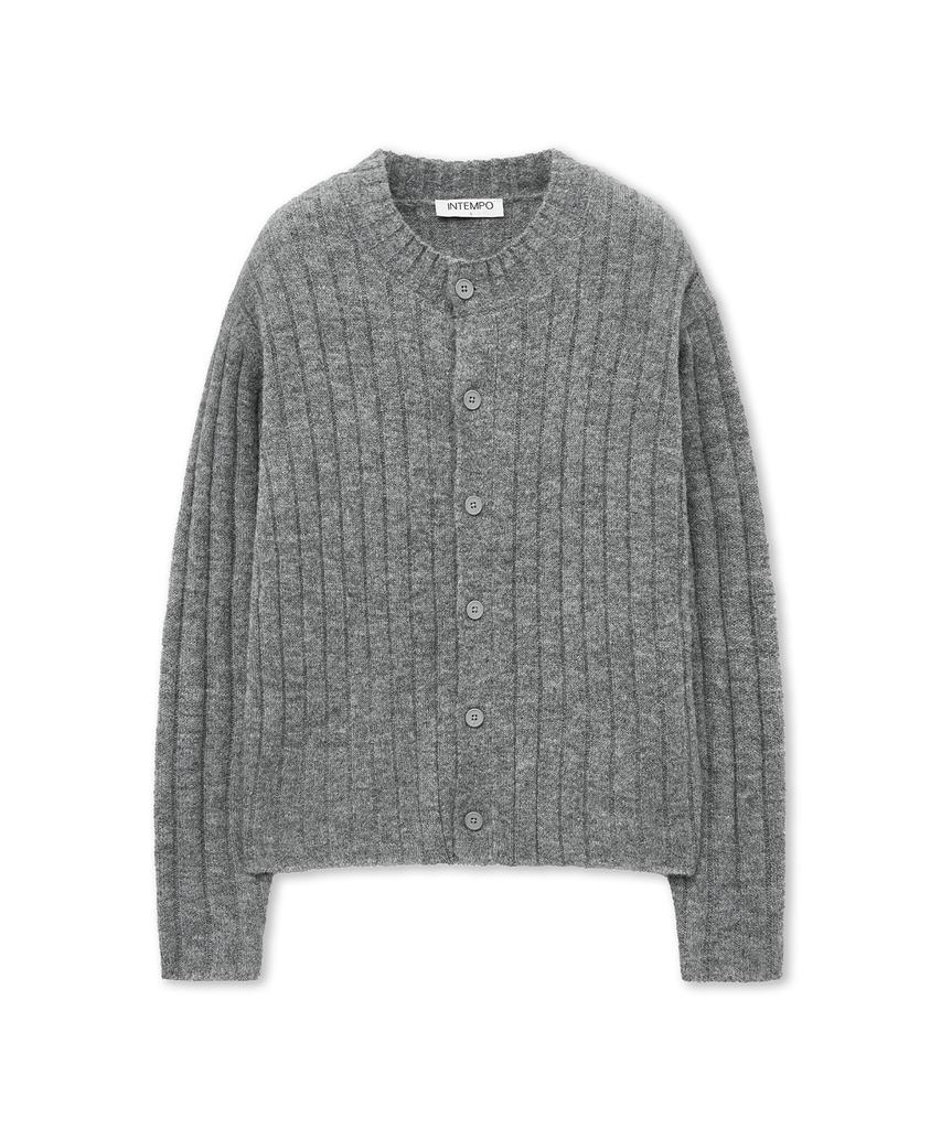 Intempomood Moss Crop Ribbed Cardigan_Gray