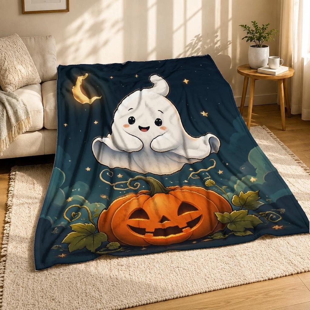 Halloween Ghost With Pumpkin Coral Fleece Blanket
