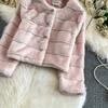 Autumn Winter Women Luxury Soft Mink Faux Fur Warm Short Jacket Diamond Button Single Breasted Christmas Outerwear Coat
